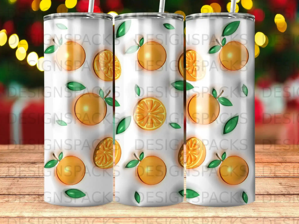 Orange slices and leaves pattern on a seamless tumbler background.