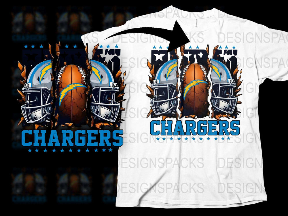 Chargers Football Team T-Shirt, Sports Fan Graphic Tee, Cool Helmet Design, Blue and White