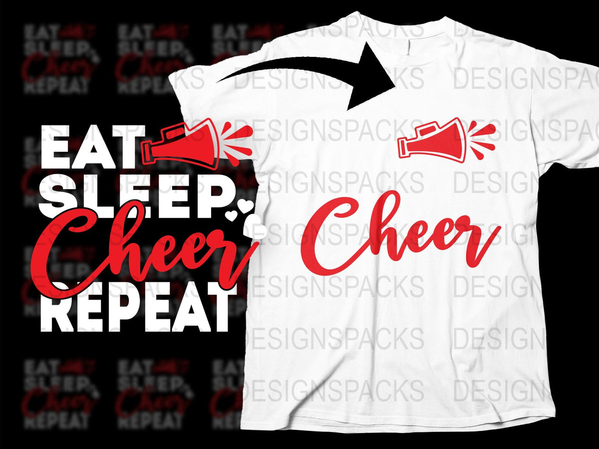 Eat Sleep Cheer Repeat T-Shirt, Cheerleader Gift, Red White Graphic Tee, Unisex Cheerleading Shirt