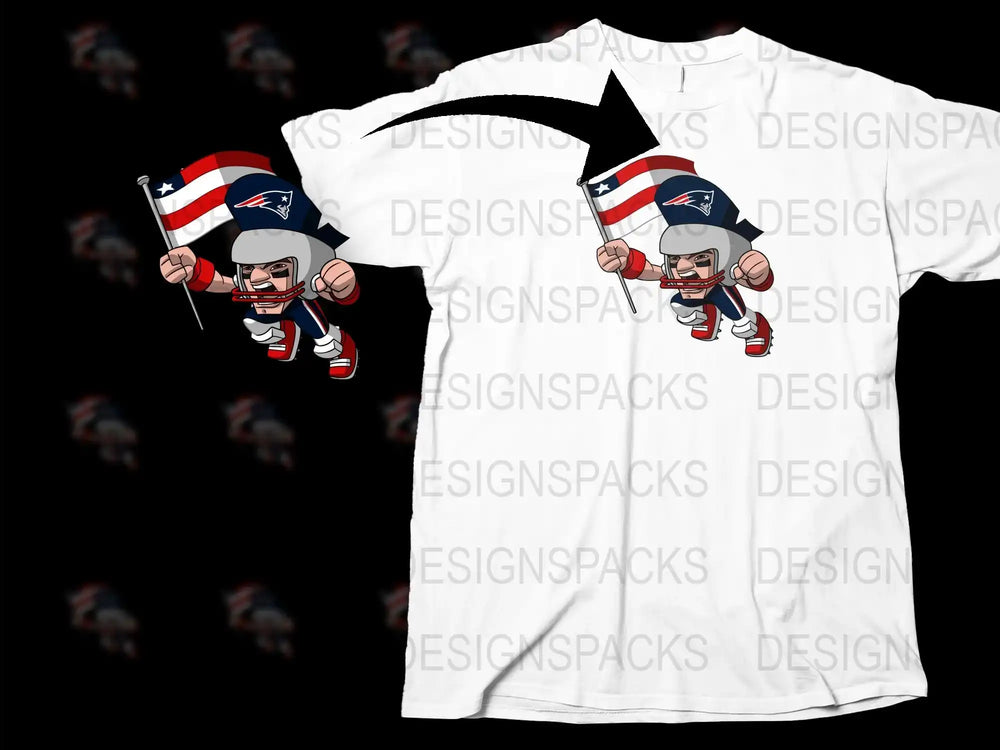 Patriotic Football Team Graphic T-Shirt, Cartoon Player Design, Sports Fan Apparel, Gift for Football Lovers