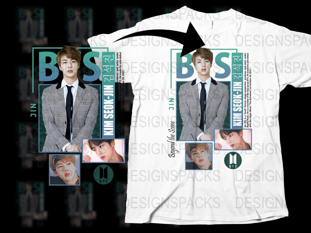 BTS Jin Inspired T-Shirt, K-Pop Merch, Fan Gift, Casual Wear, Graphic Tee with Korean Pop Star, Unisex Clothing