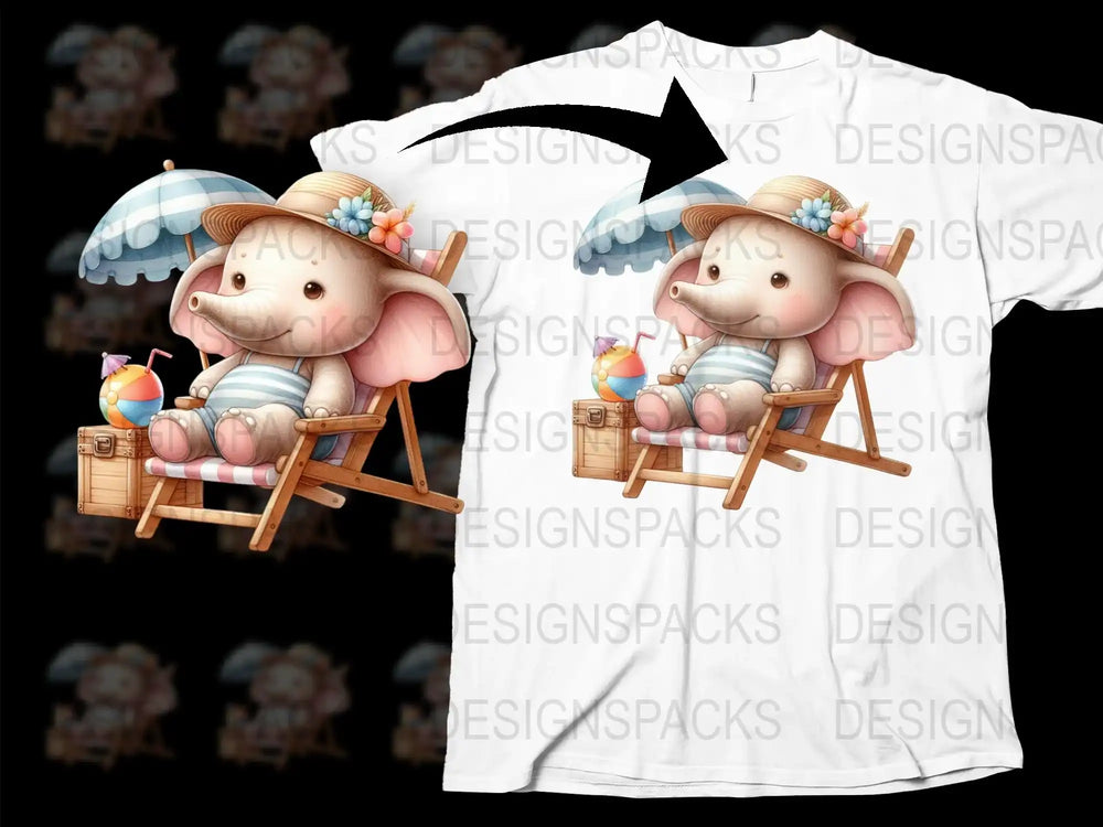 Cute Elephant Graphic T-Shirt, Summer Beach Design, Casual Kids Wear, Unisex Top, Cartoon Animal Print Tee