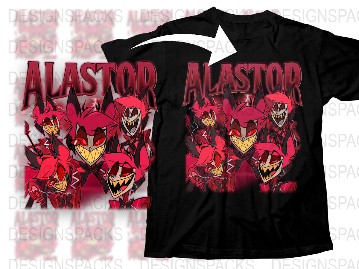 Alastor Inspired Graphic Tee, Red and Black Cartoon Character Shirt, Unique Demon Design T-Shirt