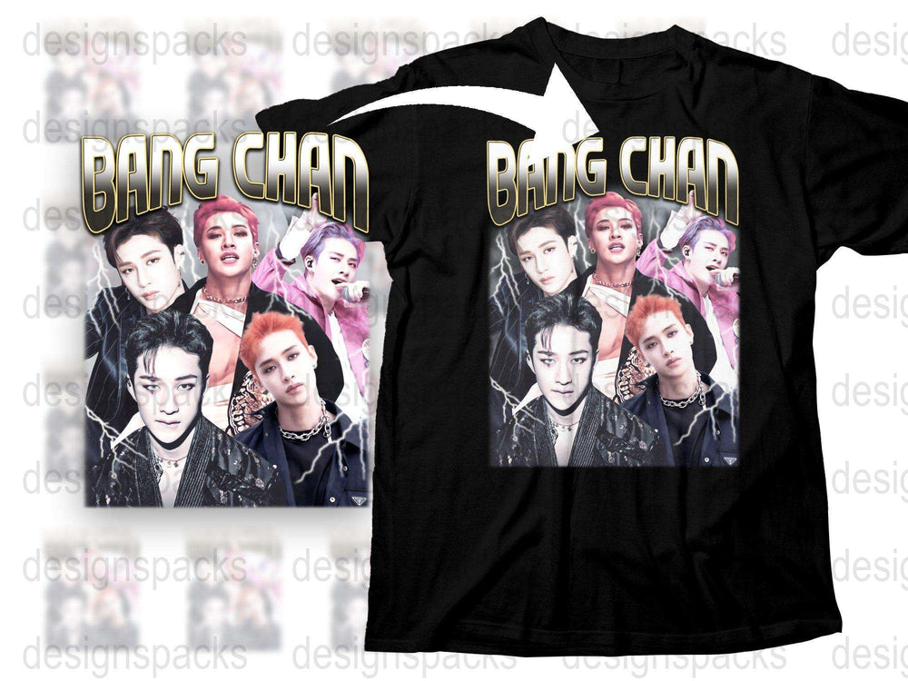 Bang Chan Fan T-Shirt, K-Pop Idol Collage Tee, Colorful Pop Music Shirt, Gift for Music Lovers
