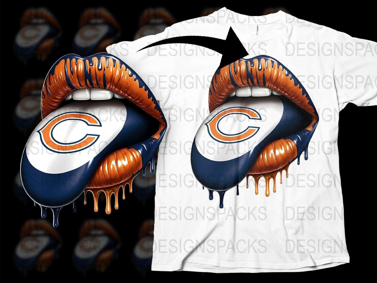 Chicago Bears Inspired Dripping Lips T-Shirt, NFL Team Logo Graphic Tee, Football Fan Apparel, Unisex Fashion Shirt