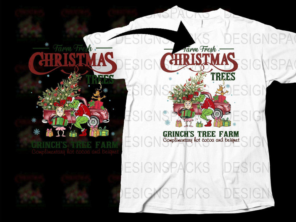 Farm Fresh Christmas Trees T-Shirt, Grinch Themed Holiday Tee, Festive Family Apparel, Winter Season Gift Idea