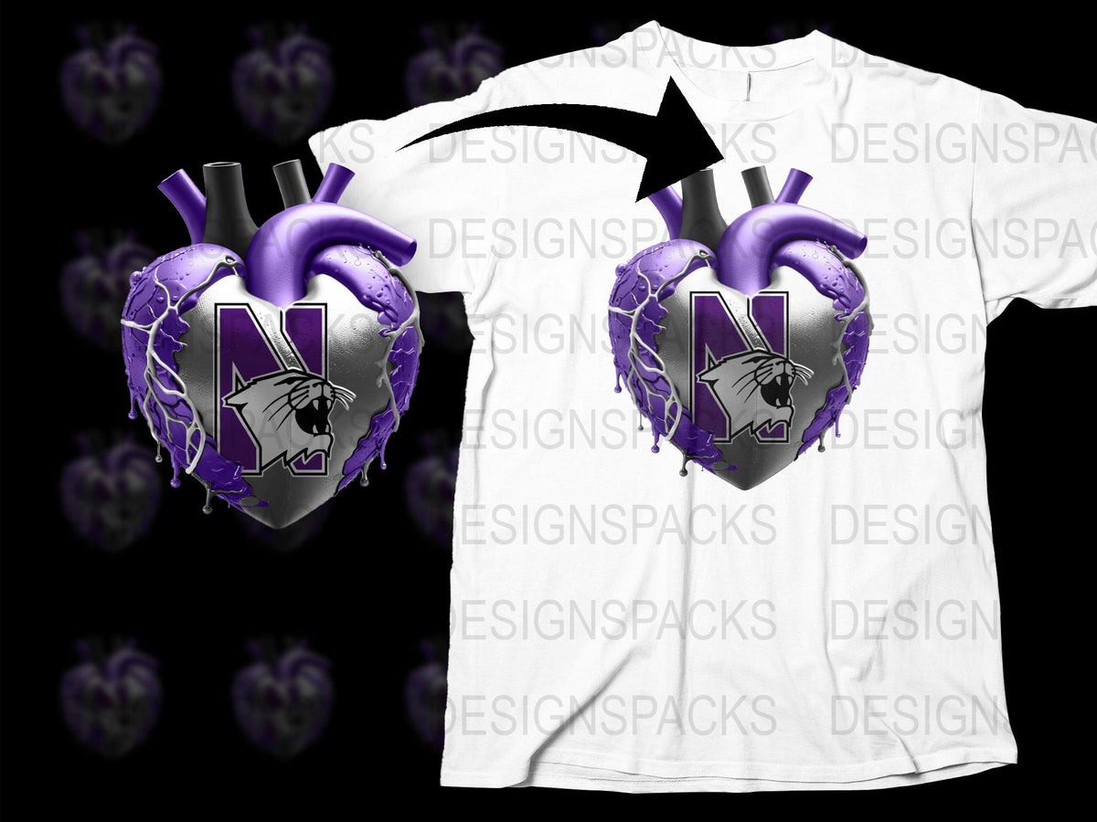 Unique Heart Shaped Logo T-Shirt with Purple Accents, Graphic Tee, Sports Fan Apparel