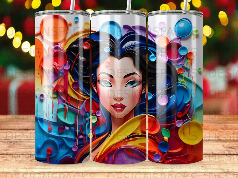Abstract portrait of a woman with colorful swirls, designed for a tumbler.
