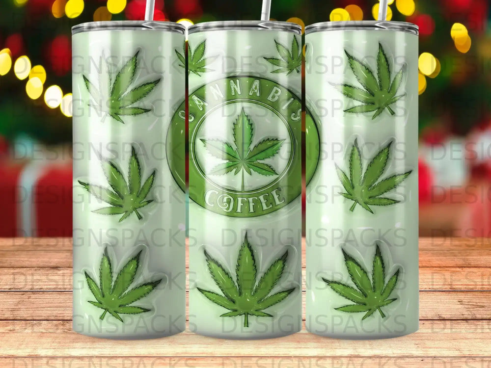 Green cannabis leaf logo with "Annapolis Coffee" text on a tumbler.