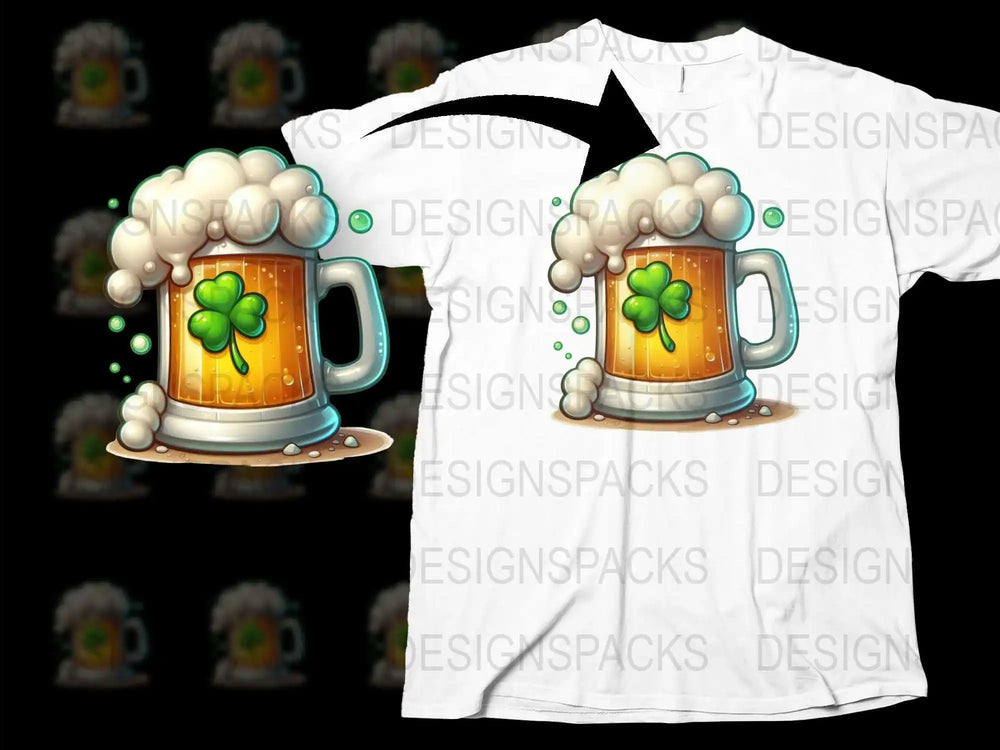 St. Patrick's Day T-Shirt, Lucky Clover Beer Mug Graphic, Unisex Adult Casual Tee