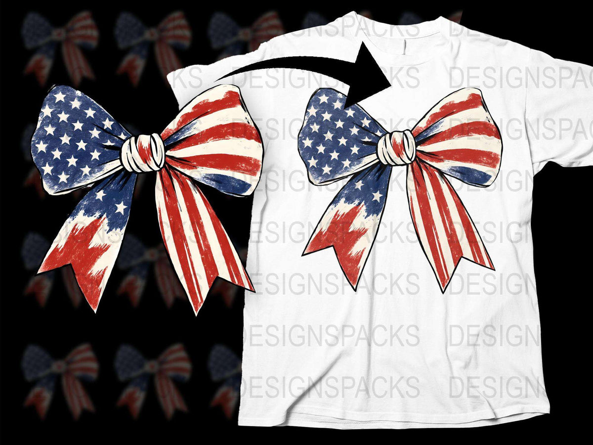 American Flag Bow T-Shirt, Patriotic Graphic Tee, USA Independence Day Apparel, 4th of July Shirt