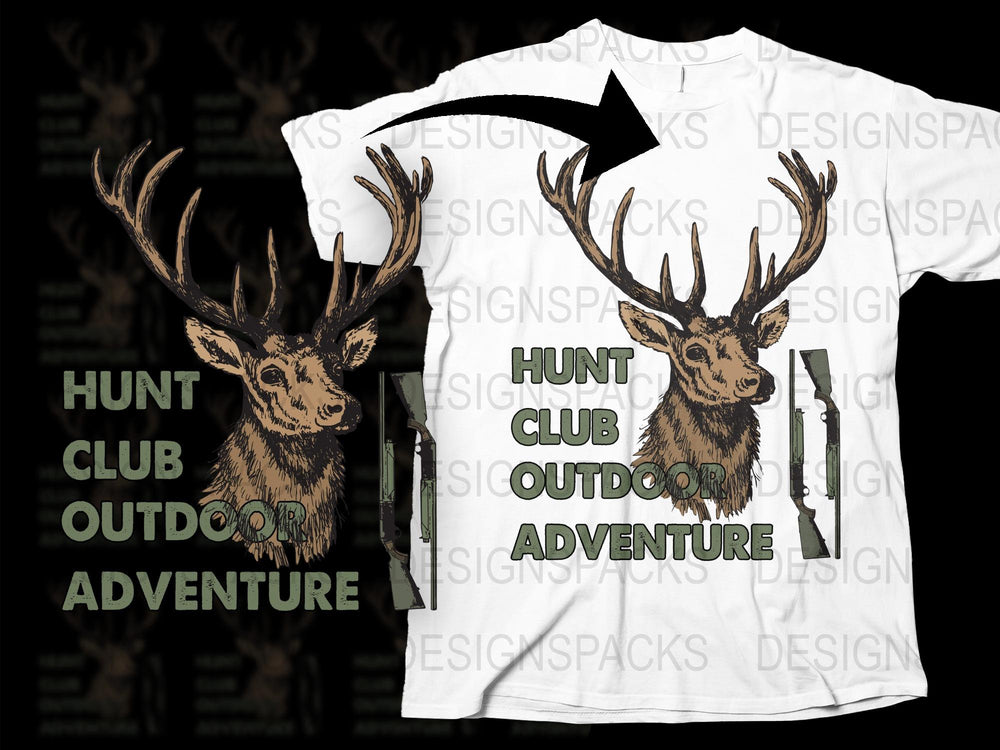 Hunt Club Outdoor Adventure T-Shirt, Deer Graphic Tee, Nature Inspired, Wildlife Themed Clothing