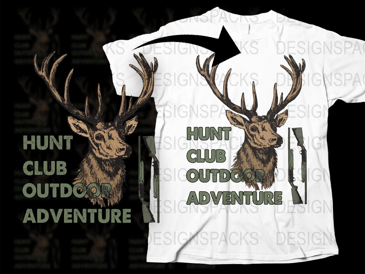 Hunt Club Outdoor Adventure T-Shirt, Deer Graphic Tee, Nature Inspired, Wildlife Themed Clothing