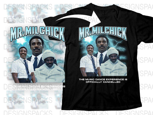 Mr. Milchick Graphic T-Shirt, Retro Comic Style Tee, Lightning Design, Vintage Dance Experience, Black Cotton Shirt