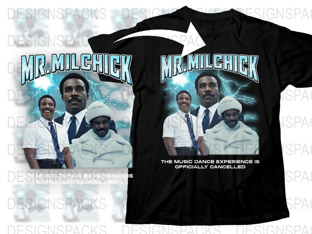 Mr. Milchick Graphic T-Shirt, Retro Comic Style Tee, Lightning Design, Vintage Dance Experience, Black Cotton Shirt