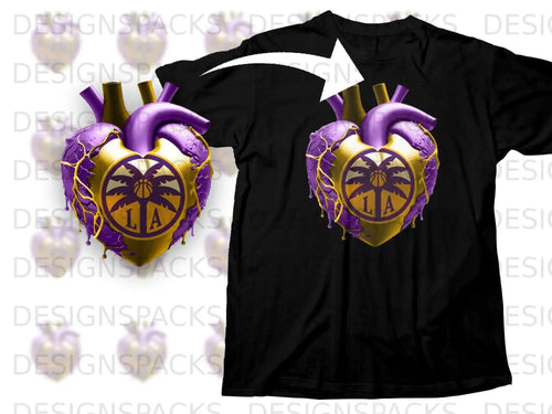 LA Purple and Gold Dripping Heart Graphic T-Shirt
