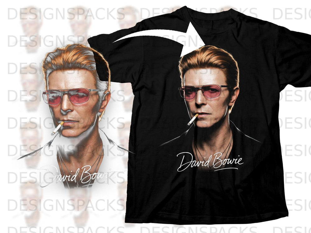 Black t-shirt with David Bowie portrait and signature.