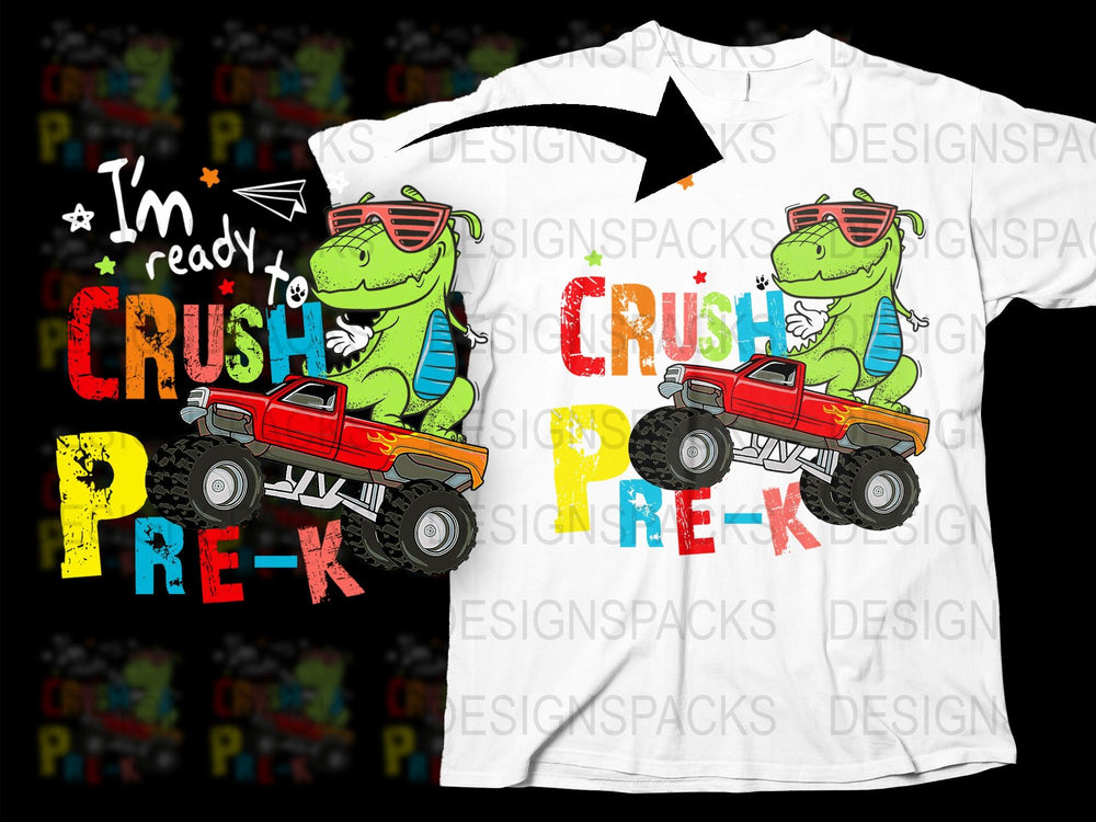 Kids Dinosaur T-Shirt, 'I'm Ready to Crush Pre-K' Graphic Tee, Cute Back to School Outfit for Boys and Girls