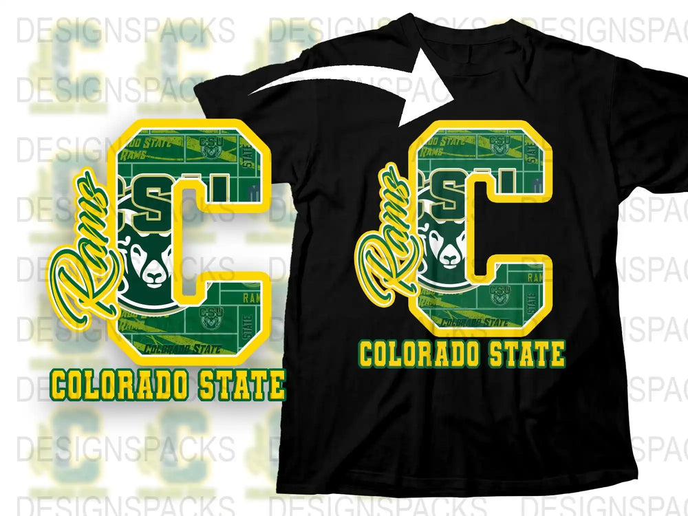Colorado State University Graphic T-Shirt, Vintage Style Green and Gold Tee, Casual Apparel for College Fans