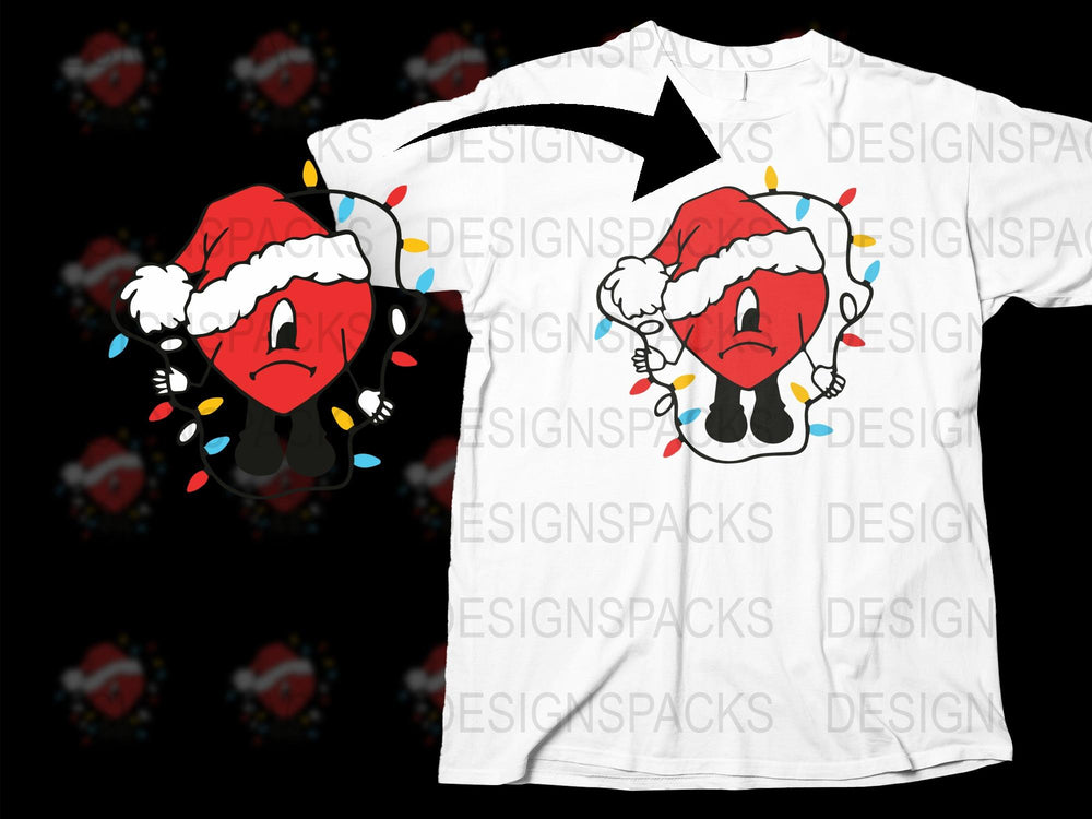 Festive Santa Hat Heartbreak Graphic T-Shirt, Christmas Lights Holiday Tee, Unisex Fashion Top
