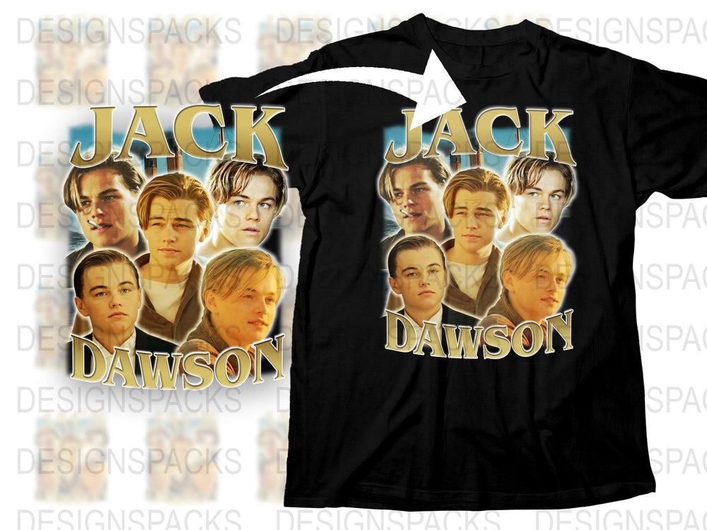 Jack Dawson Graphic T-Shirt, Titanic Movie Inspired, Leonardo DiCaprio Faces Tee, Film Character Apparel, Vintage Look Shirt