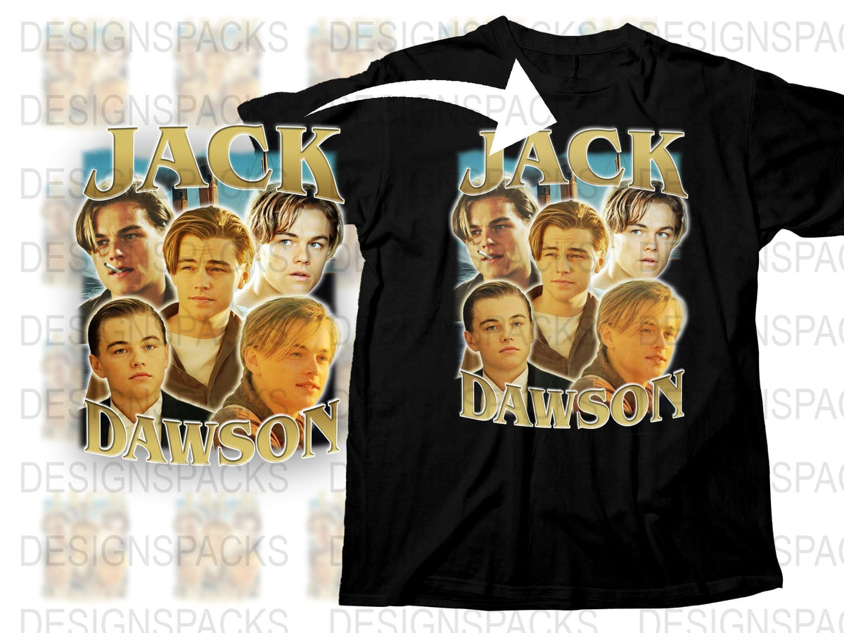 Jack Dawson Graphic T-Shirt, Titanic Movie Inspired, Leonardo DiCaprio Faces Tee, Film Character Apparel, Vintage Look Shirt