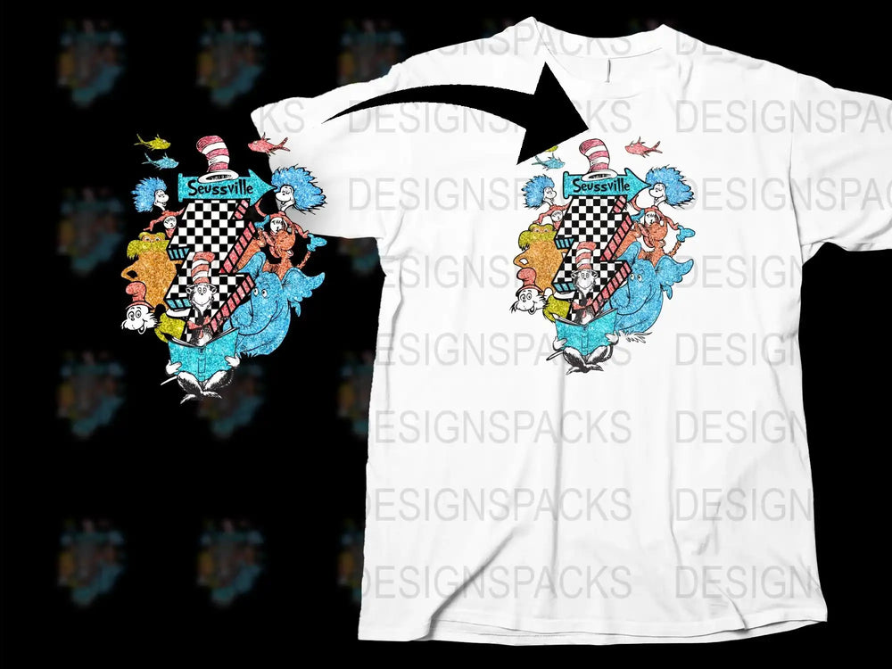 Dr. Seuss Inspired Cat in the Hat Graphic T-Shirt, Colorful Novelty Tee, Unisex Adult Clothing, Unique Party Wear, Book Lover Gift