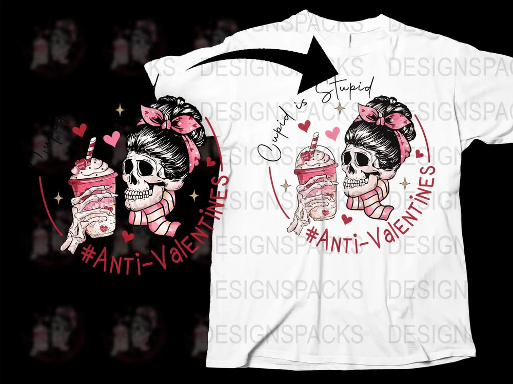 Anti-Valentine's Day T-Shirt, Skull with Bow, Cupcake Graphic, Unique Gift, Edgy Fashion, Black and White Tee