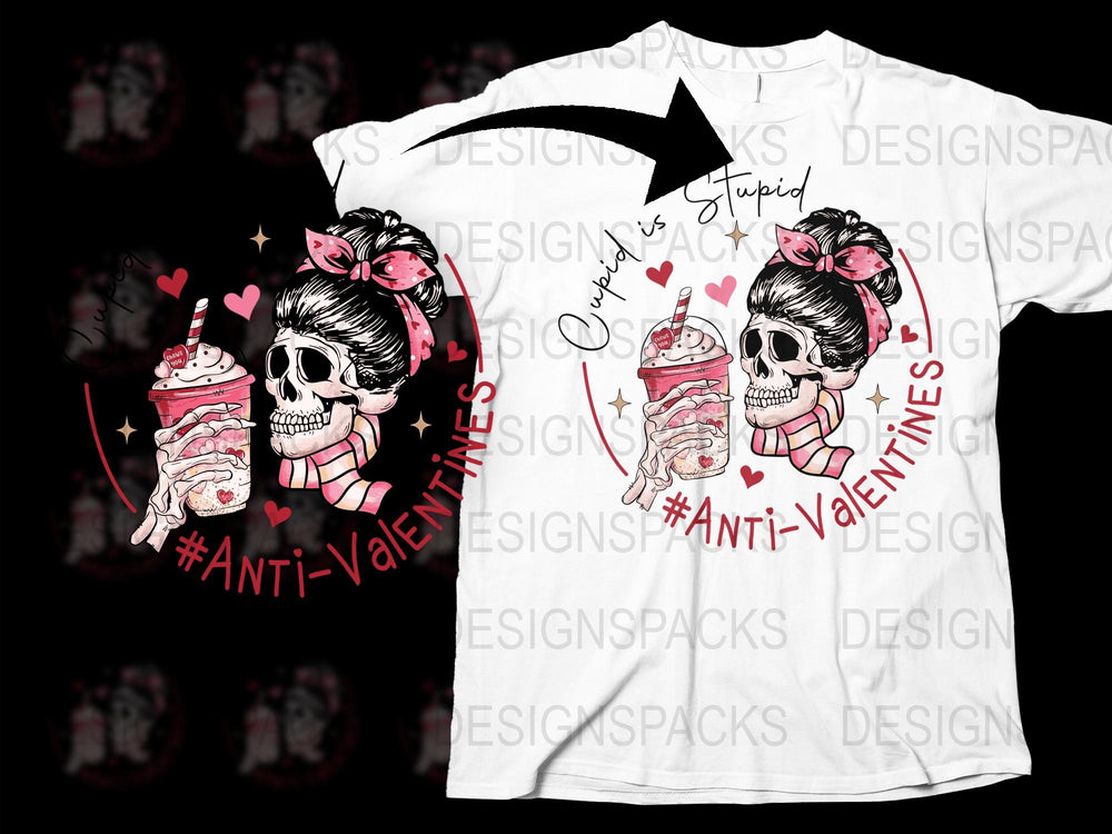 Anti-Valentine's Day T-Shirt, Skull with Bow, Cupcake Graphic, Unique Gift, Edgy Fashion, Black and White Tee
