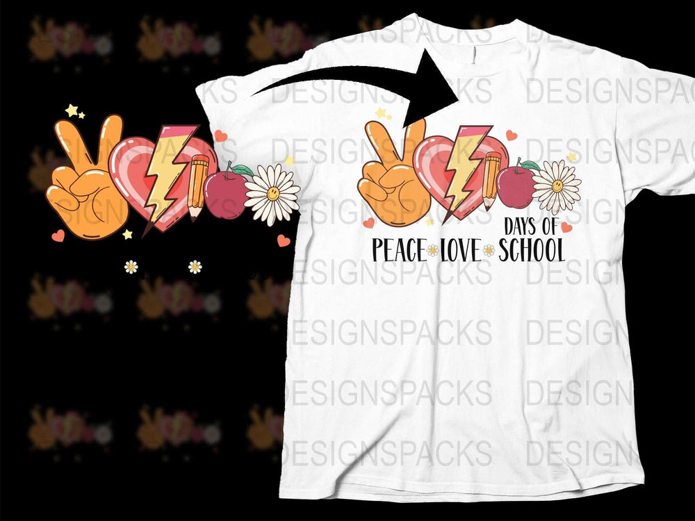 Peace Love School T-Shirt, Colorful Back to School Graphic Tee, Teacher Appreciation Gift, Youth and Adult Sizes