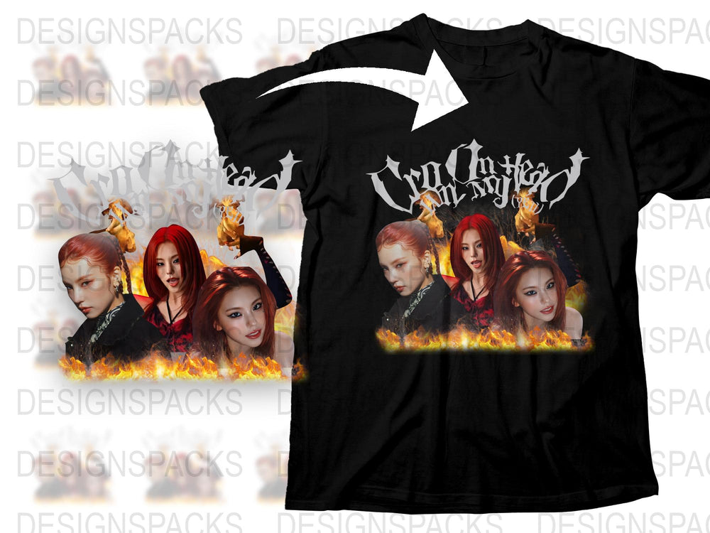 K-Pop Band Graphic T-Shirt, Flame Design, Unisex Black Tee, Music Fan Merchandise, Trendy Casual Apparel