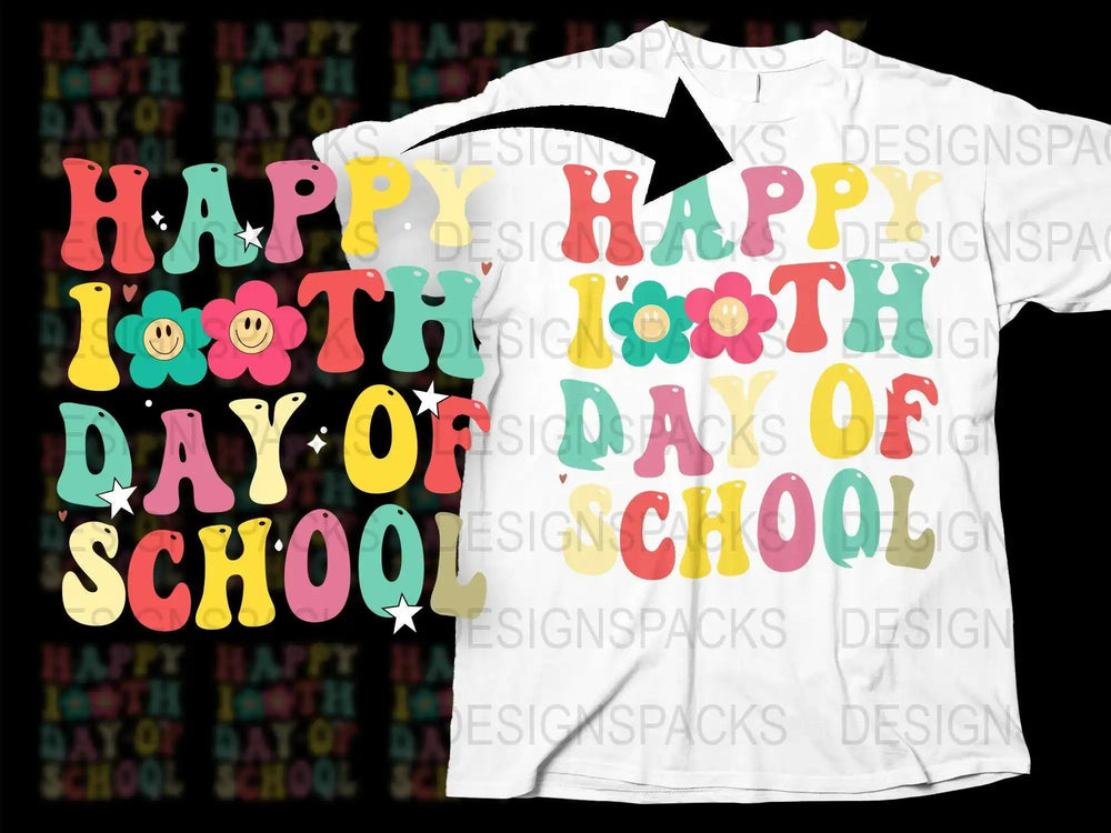 Colorful Happy 100th Day of School T-Shirt, Fun Celebration Tee for Teachers and Students