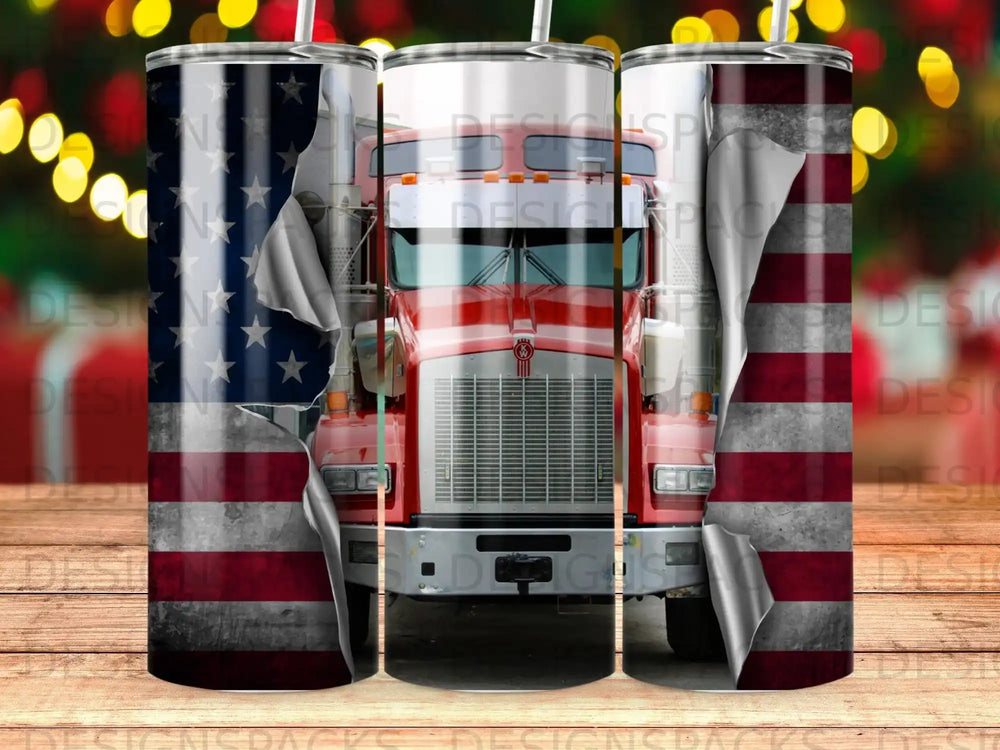 Truck grill with American flag graphic, suitable for tumblers.