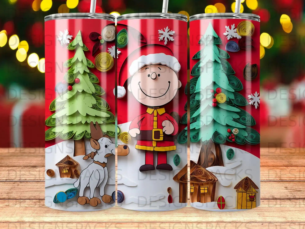 Classic Holiday Quilling Scene Tumbler Digital Wrap Design