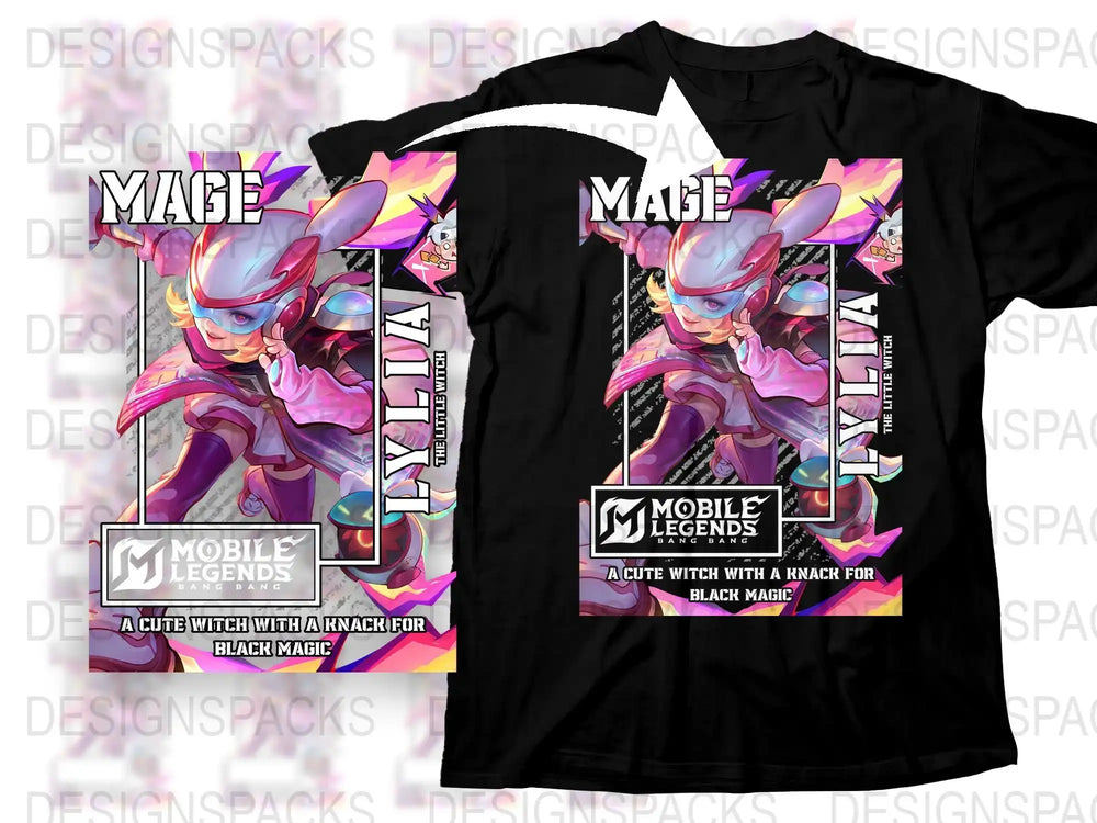 Mobile Legends Graphic T-Shirt, Cute Witch Character, Black Magic Design, Gamer Apparel