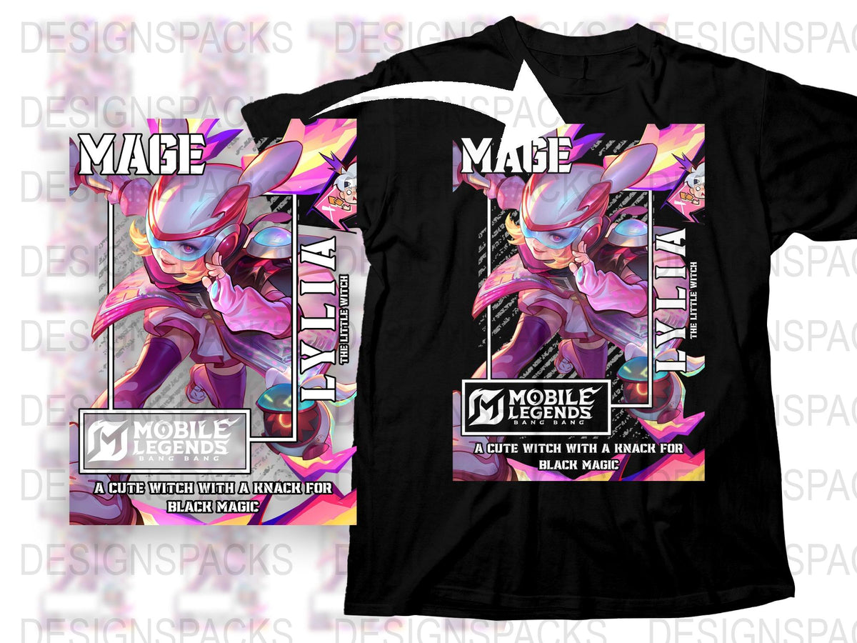 Mobile Legends Graphic T-Shirt, Cute Witch Character, Black Magic Design, Gamer Apparel