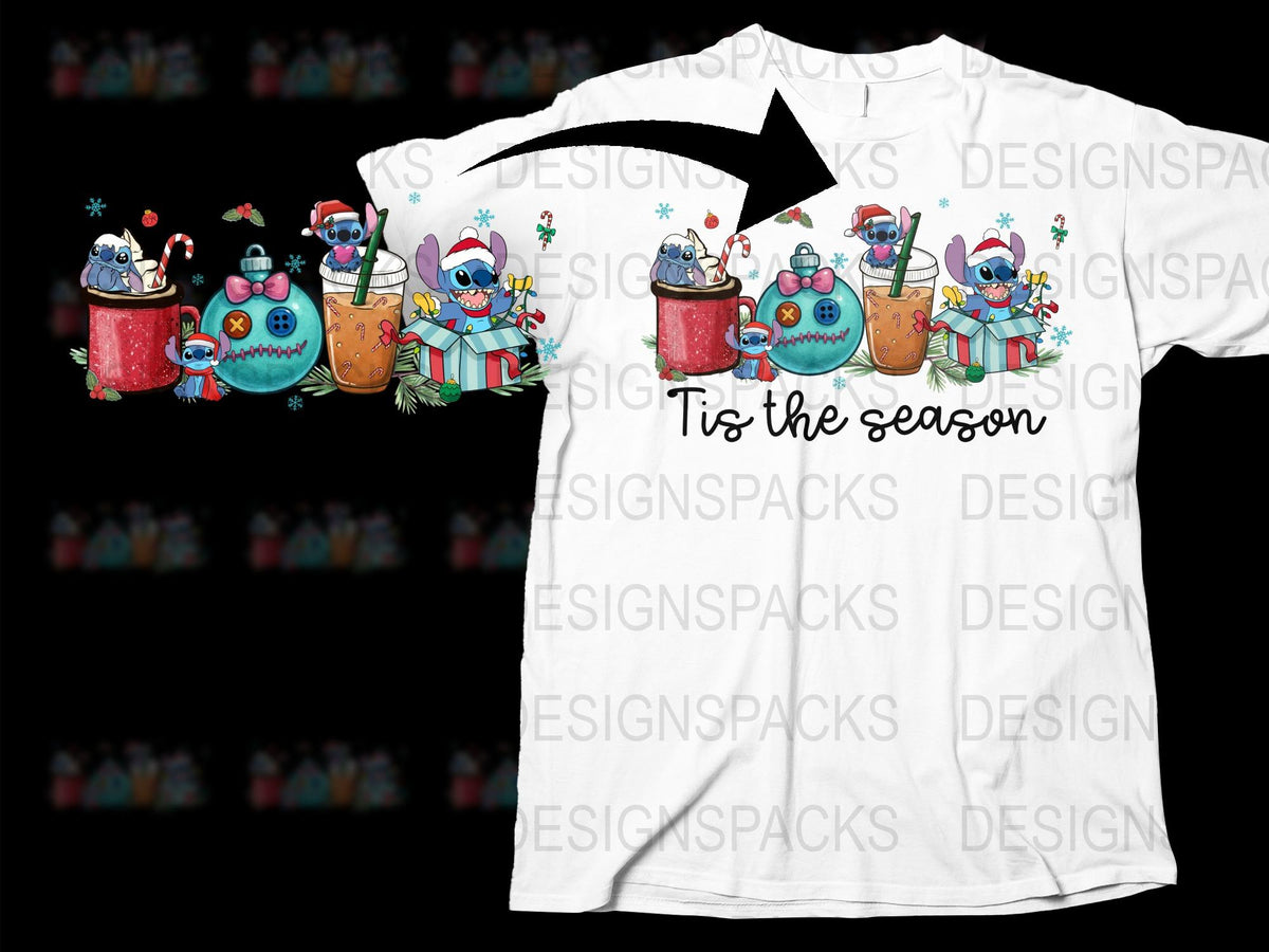 Festive Holiday T-Shirt with Colorful Monsters, Christmas Theme, 'Tis the Season' Graphic Tee, Fun Gift Idea