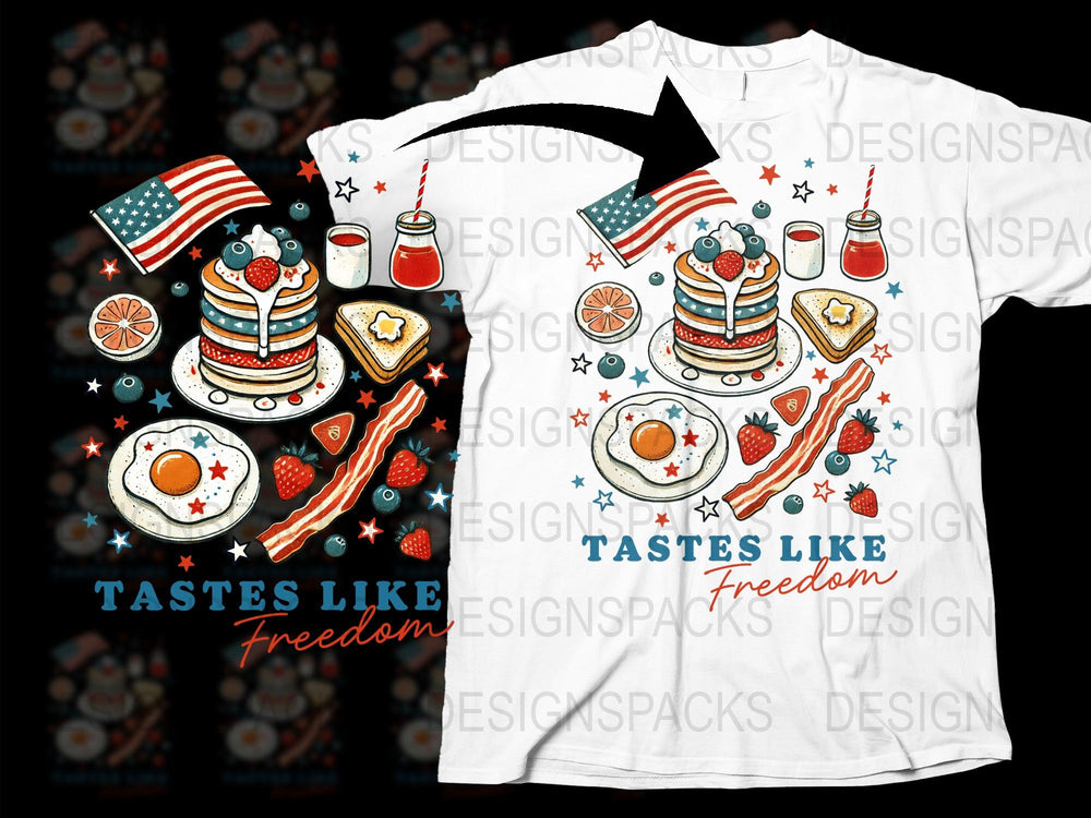 Patriotic Breakfast T-Shirt, American Flag, 4th of July Tee, Red White and Blue, Independence Day Apparel, Foodie Gift