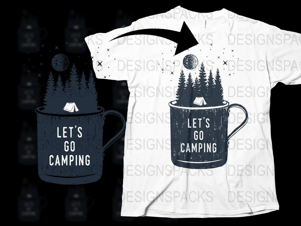 Let's Go Camping T-Shirt, Outdoor Adventure Graphic Tee, Nature Lover Forest Print Shirt, Unisex Cotton Top