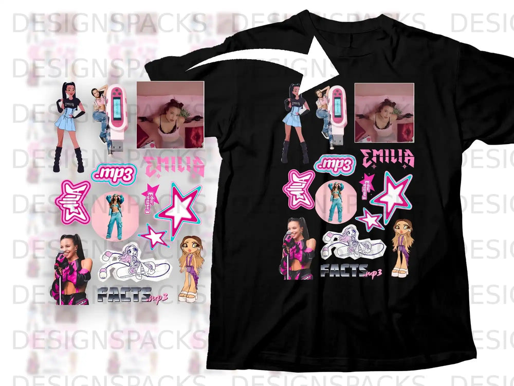 T-shirt with graphic featuring artist Emilia and "MP3 Emilia" text.