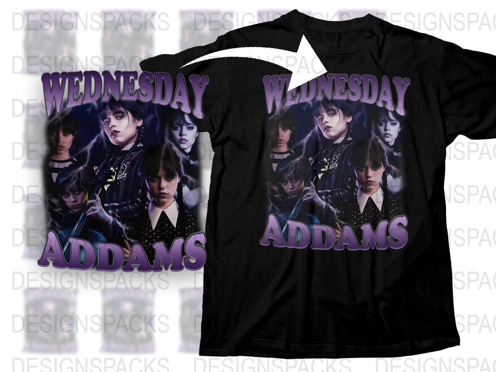 Wednesday Addams T-Shirt, Gothic TV Character Tee, Unisex Black T-Shirt with Multiple Faces Fan Merchandise