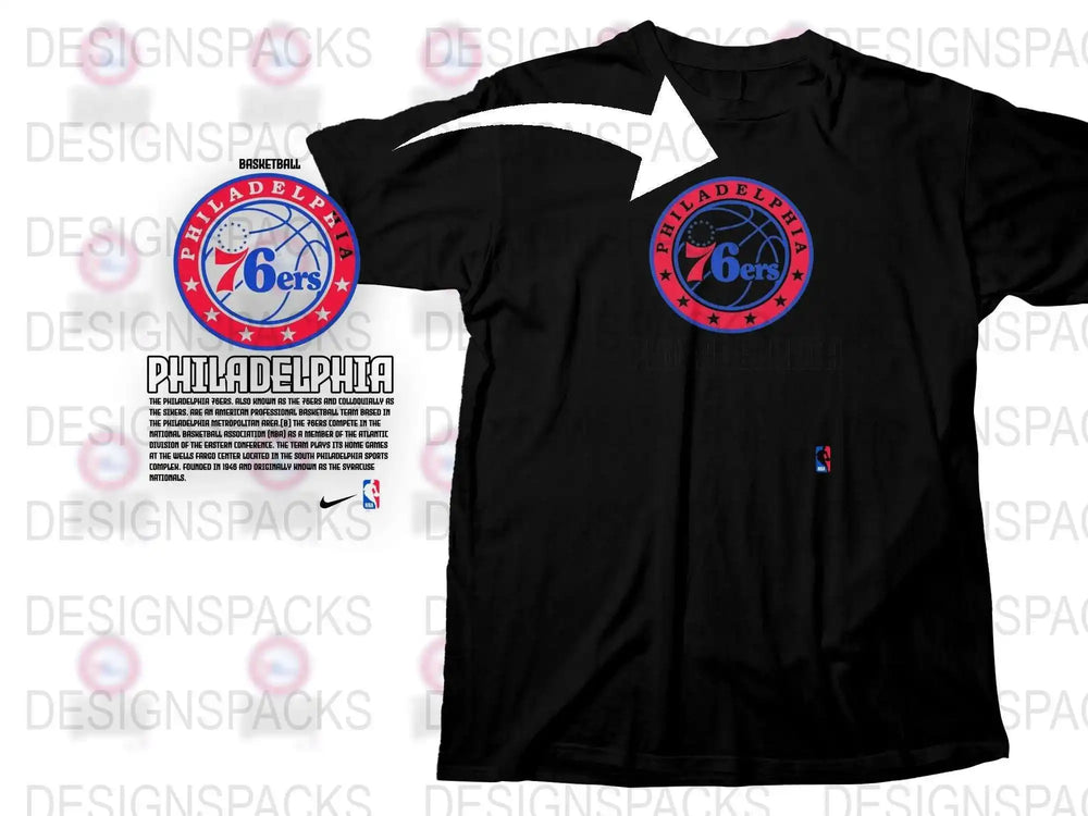 Philadelphia Basketball Team T-Shirt, Vintage 76ers Logo, Men's Black Cotton Tee, Sports Apparel