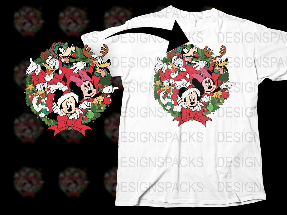 Disney Christmas T-Shirt, Mickey Minnie Holiday Wreath Graphic Tee, Festive Family Matching Shirts