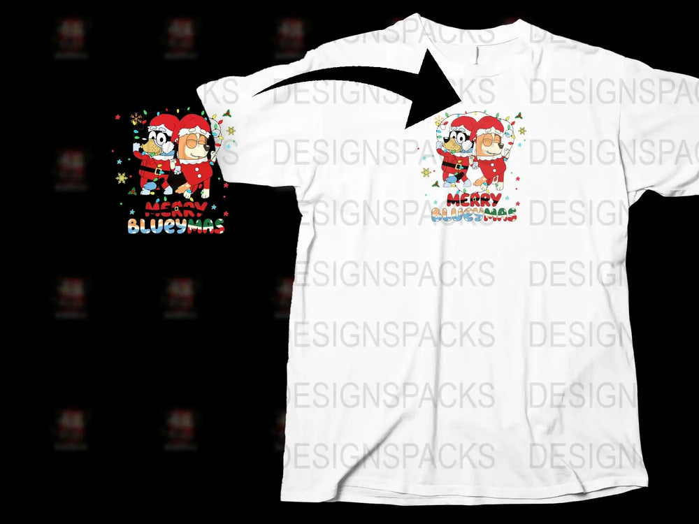 Festive Santa Claus Graphic T-Shirt, Merry Blue Christmas Holiday Shirt, Unisex White Tee, Seasonal Apparel for Adults and Kids