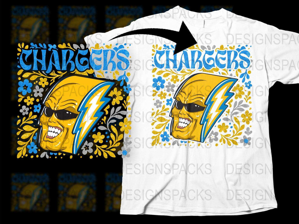 Bold Graphic Chargers Inspired T-Shirt, Electric Blue and Yellow, Unisex Size, Sports Fan Apparel