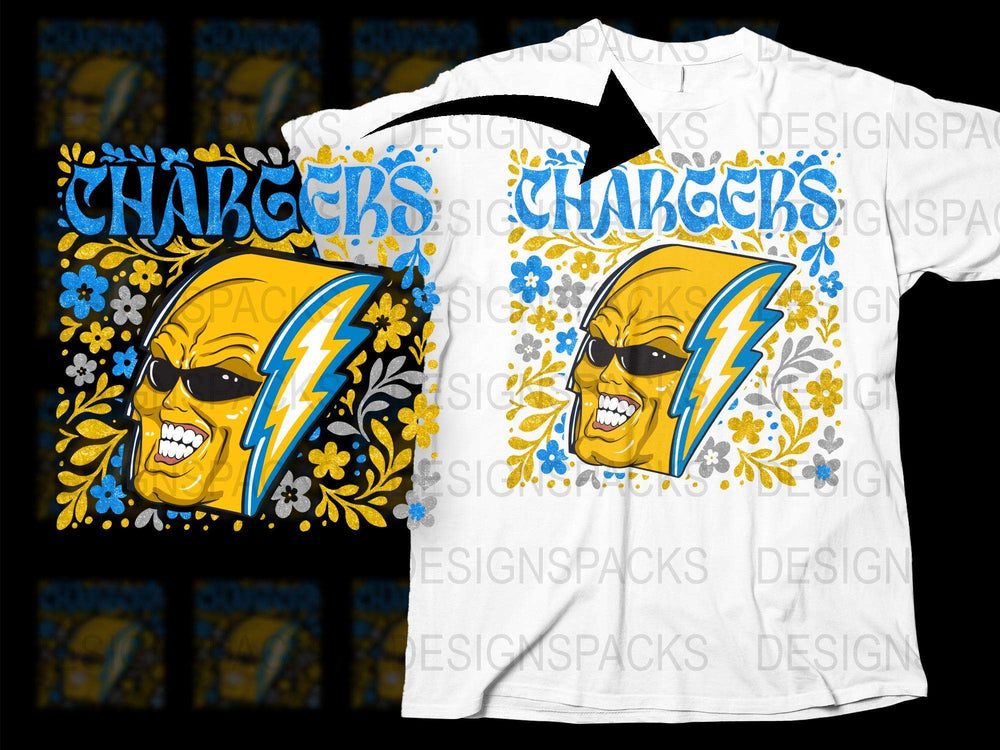 Bold Graphic Chargers Inspired T-Shirt, Electric Blue and Yellow, Unisex Size, Sports Fan Apparel