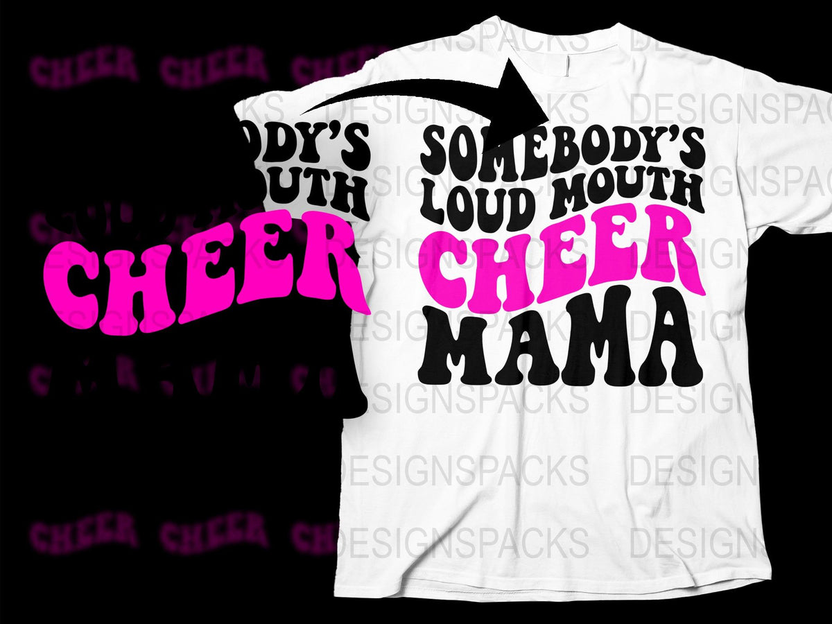 Cheer Mama T-Shirt, Loud Mouth Cheer Mom Shirt, Pink Black White Graphic Tee, Trendy Sports Parent Apparel