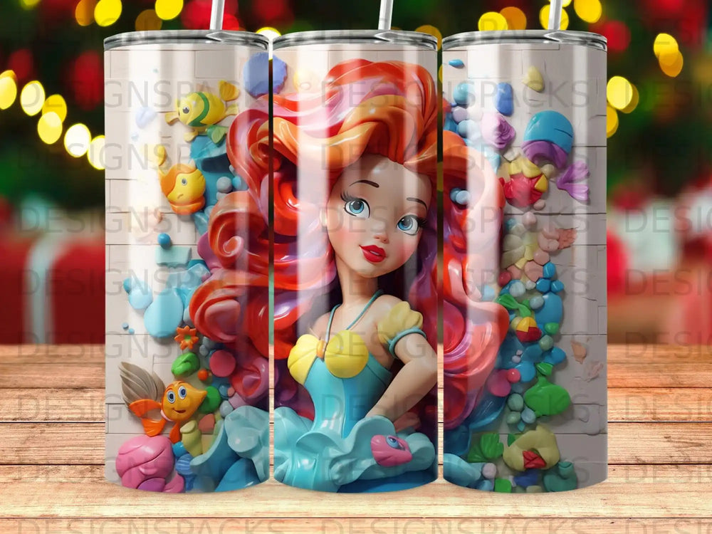 Ariel from The Little Mermaid surrounded by colorful sea creatures.