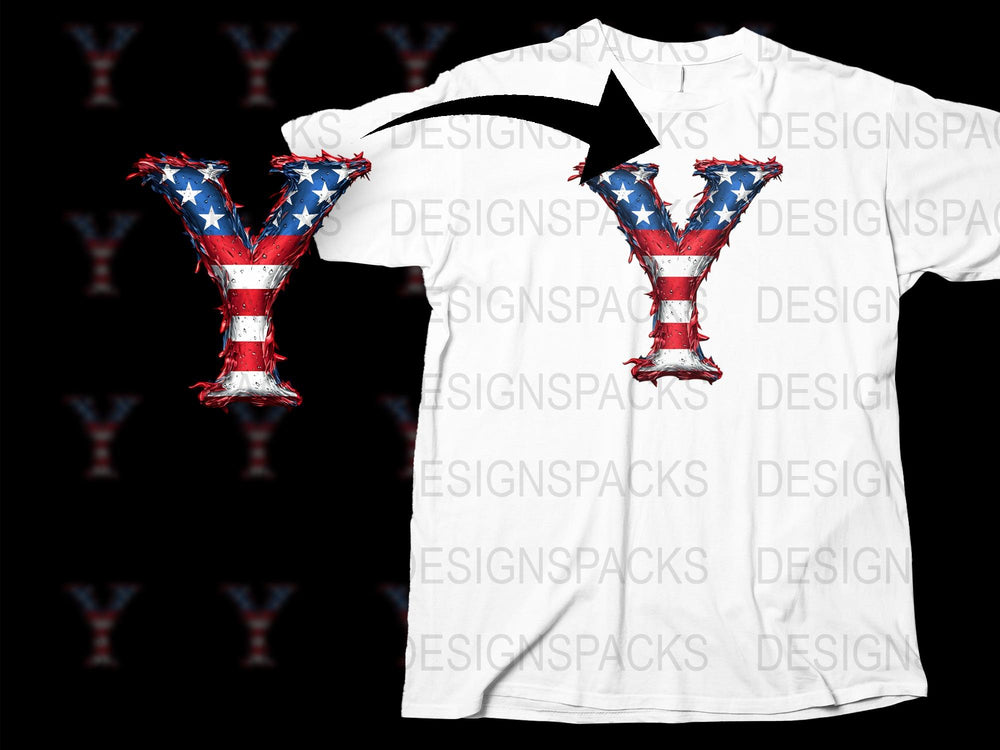 Patriotic Y Letter Graphic T-Shirt, American Flag Print, Star Spangled Banner Tee for Fourth of July