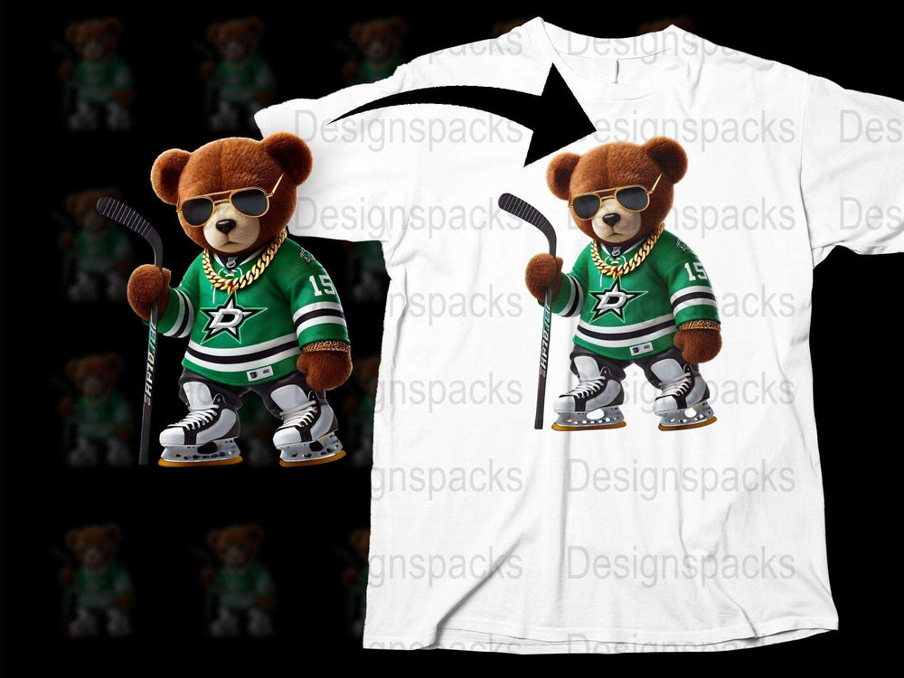 Ice Hockey Bear T-Shirt, Sports Fan Gift, Cute Teddy Bear Graphic Tee, Kids and Adults Casual Wear